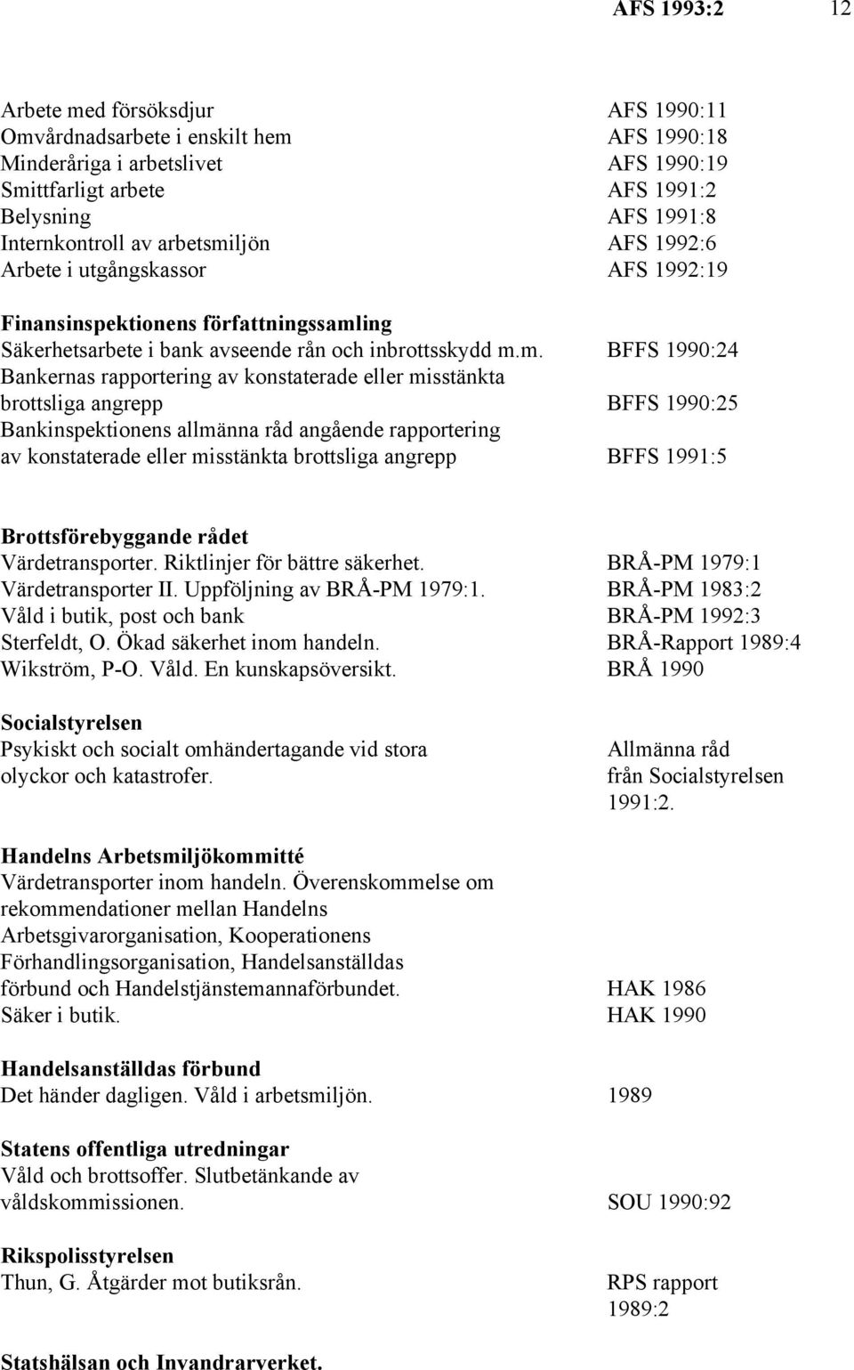ljön AFS 1992:6 Arbete i utgångskassor AFS 1992:19 Finansinspektionens författningssaml