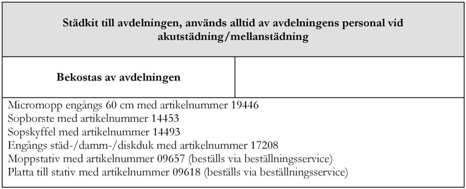 artikelnummer 14493 Engångs städ-/damm-/diskduk med artikelnummer 17208 Moppstativ med artikelnummer 09657