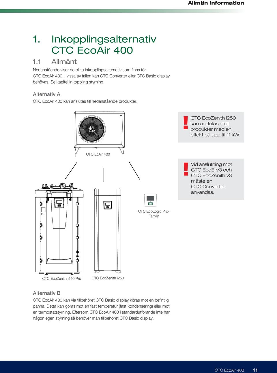 C Basic Display CTC EcAir 400 1285 CTC EcoLogic Pro 551! Vid anslutning mot CTC EcoEl v3 och CTC EcoZenith v3 måste en CTC Converter användas.