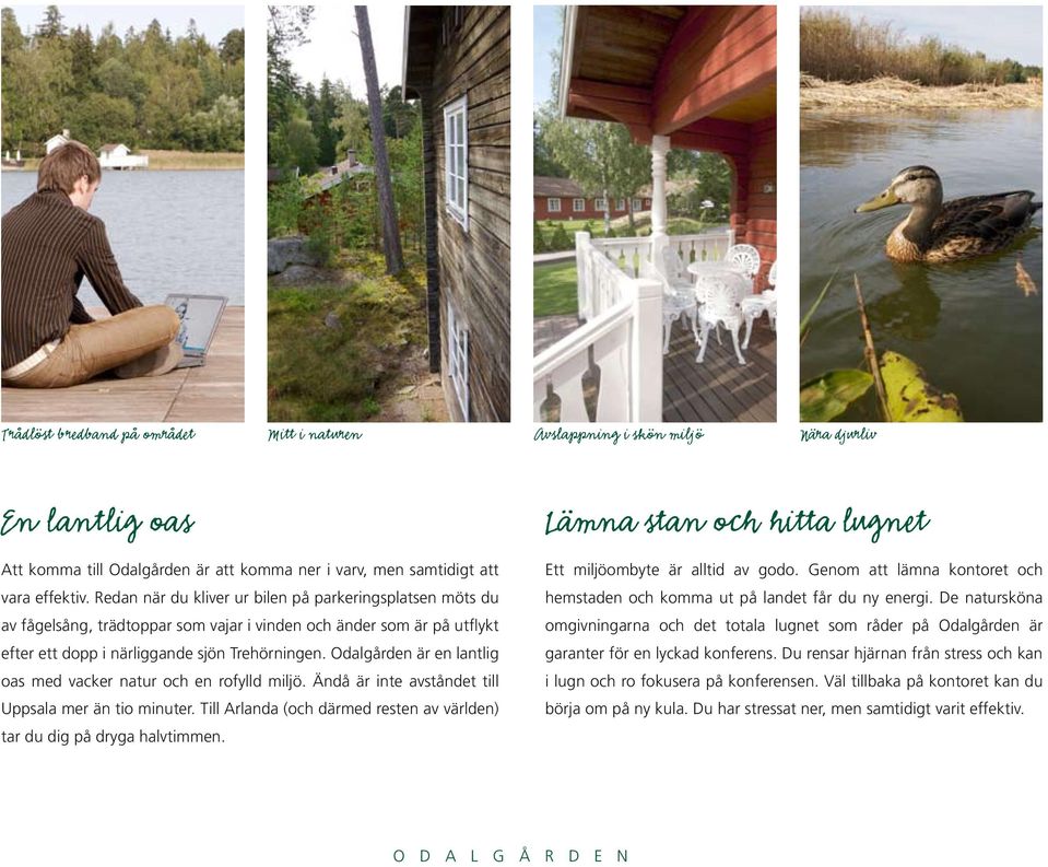 Odalgården är en lantlig oas med vacker natur och en rofylld miljö. Ändå är inte avståndet till Uppsala mer än tio minuter. Till Arlanda (och därmed resten av världen) tar du dig på dryga halvtimmen.