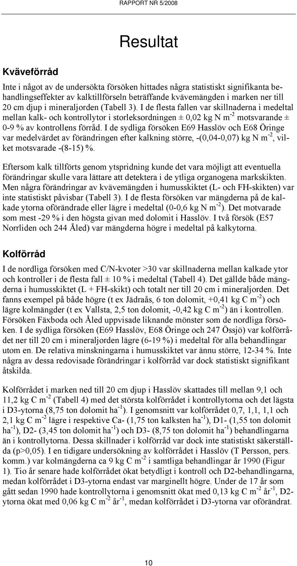 I de sydliga försöken E69 Hasslöv och E68 Öringe var medelvärdet av förändringen efter kalkning större, -(0,04-0,07) kg N m -, vilket motsvarade -(8-15) %.