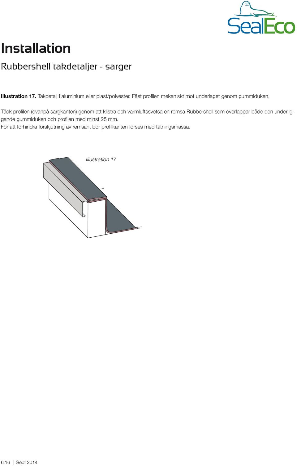Täck profilen (ovanpå sargkanten) genom att klistra och varmluftssvetsa en remsa Rubbershell som överlappar