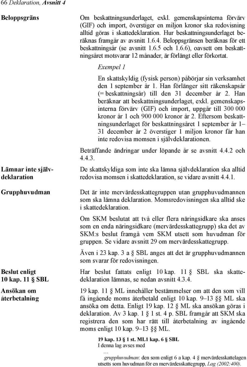 Beloppsgränsen beräknas för ett beskattningsår (se avsnitt 1.6.5 och 1.6.6), oavsett om beskattningsåret motsvarar 12 månader, är förlängt eller förkortat.