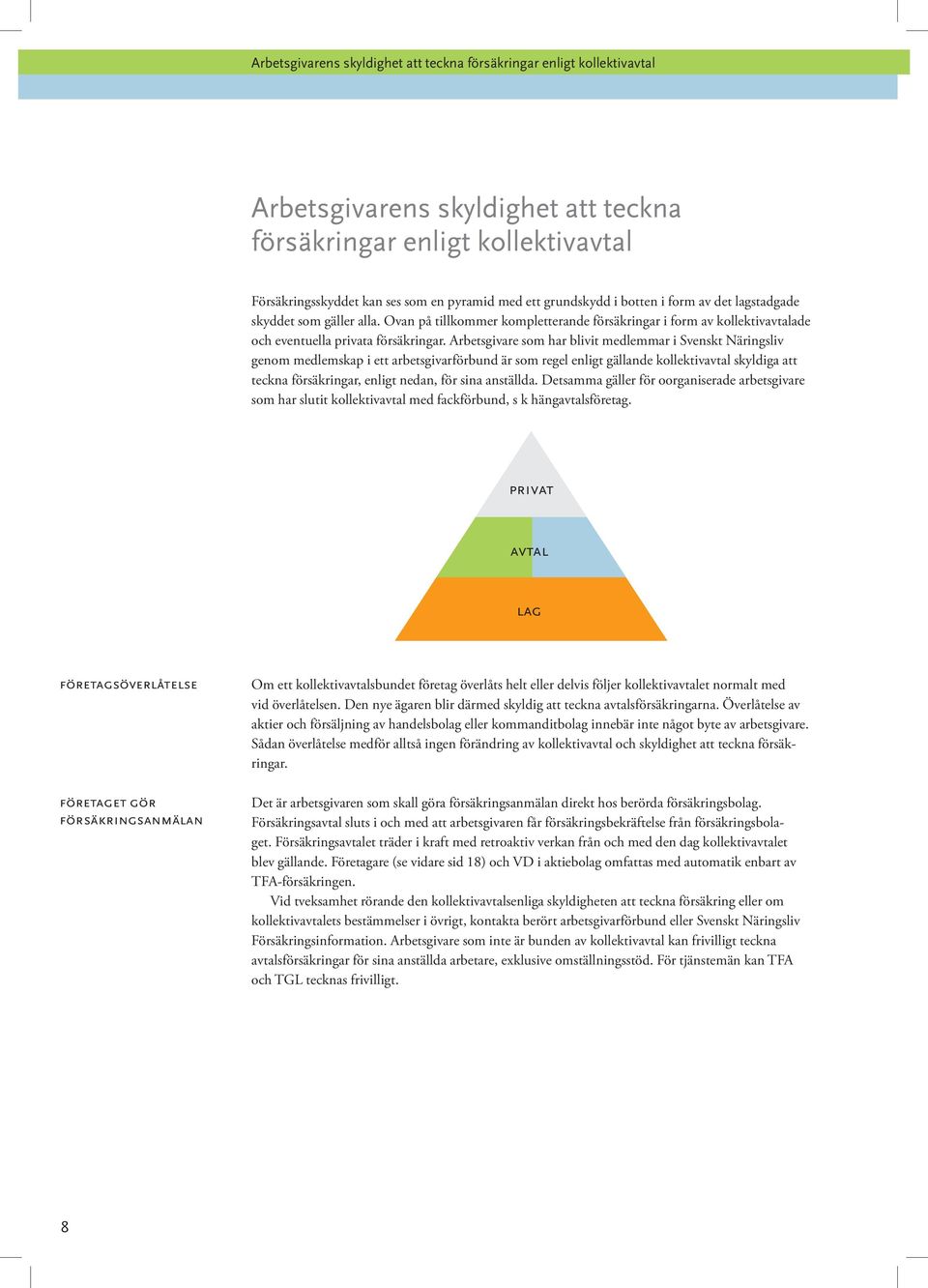 Arbetsgivare som har blivit medlemmar i Svenskt Näringsliv genom medlemskap i ett arbetsgivarförbund är som regel enligt gällande kollektivavtal skyldiga att teckna försäkringar, enligt nedan, för