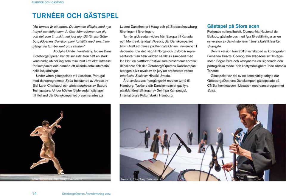 Adolphe Binder, konstnärlig ledare Dans GöteborgsOperan har de senaste åren haft en stark konstnärlig utveckling som resulterat i ett ökat intresse för kompaniet och därmed ett ökande antal