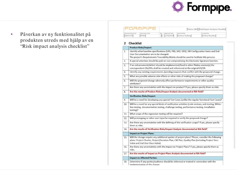 Risk impact analysis checklist
