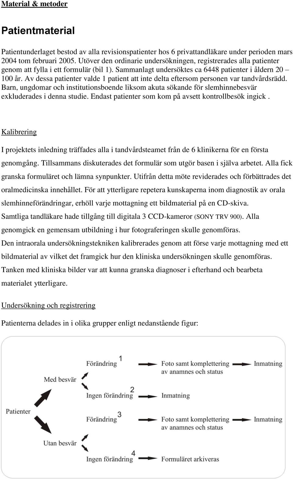 Av dessa patienter valde 1 patient att inte delta eftersom personen var tandvårdsrädd. Barn, ungdomar och institutionsboende liksom akuta sökande för slemhinnebesvär exkluderades i denna studie.