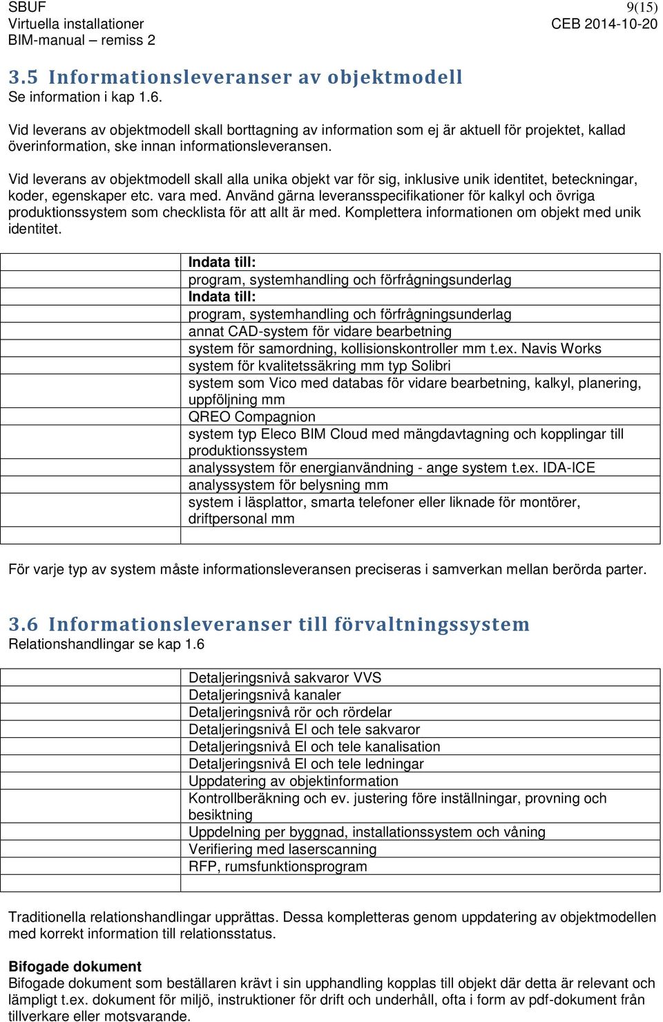 Vid leverans av objektmodell skall alla unika objekt var för sig, inklusive unik identitet, beteckningar, koder, egenskaper etc. vara med.