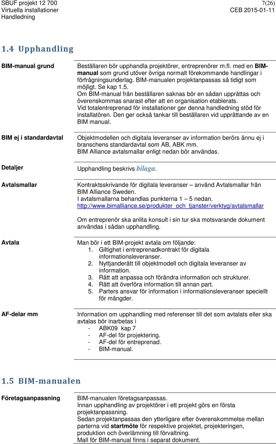 Om BIM-manual från beställaren saknas bör en sådan upprättas och överenskommas snarast efter att en organisation etablerats.