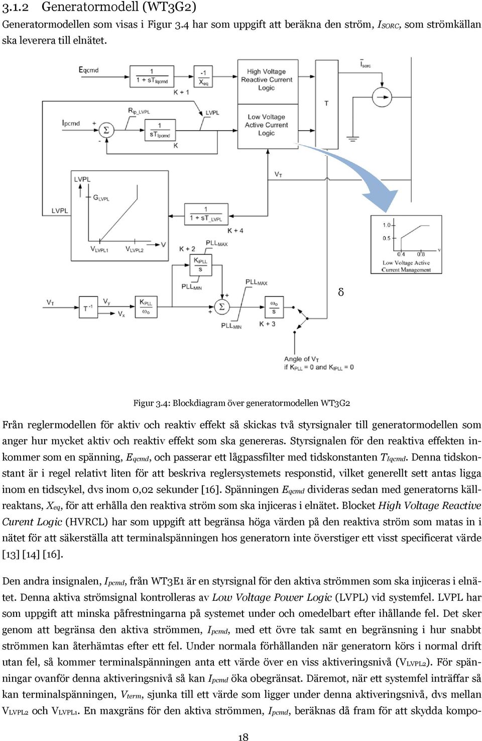 4: Blockdiagram över generatormodellen WT3G2 Från reglermodellen för aktiv och reaktiv effekt så skickas två styrsignaler till generatormodellen som anger hur mycket aktiv och reaktiv effekt som ska