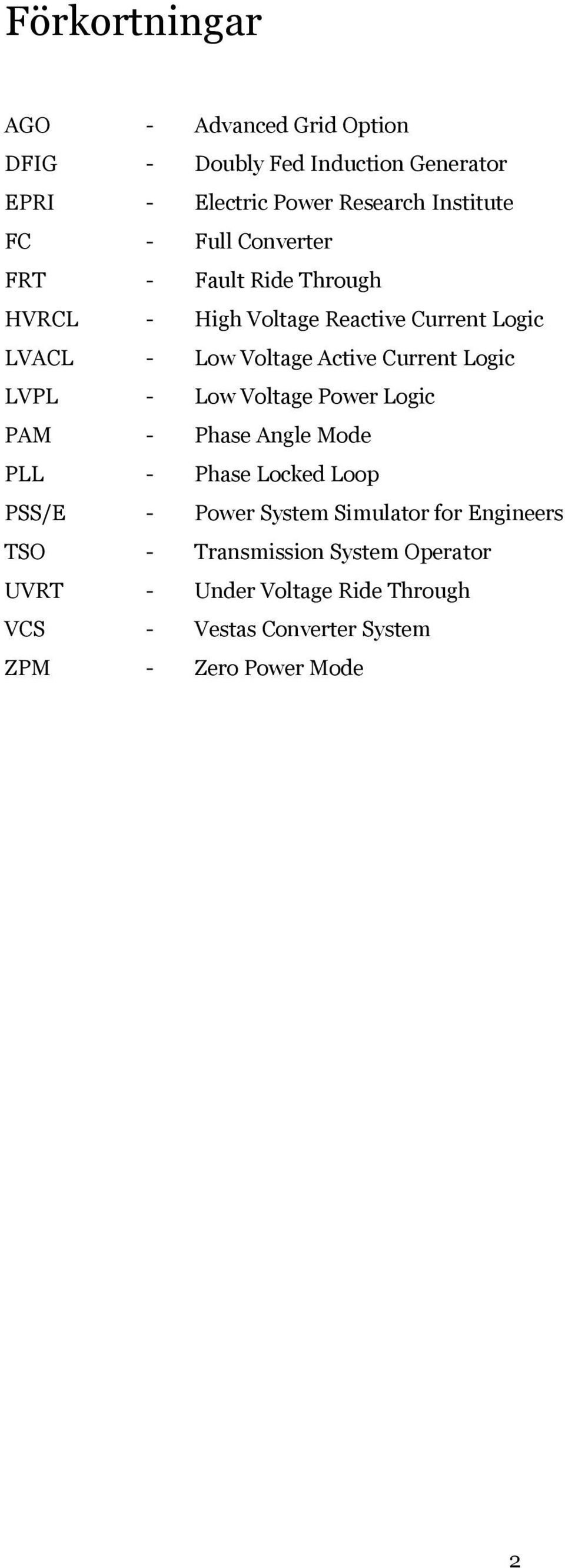 Logic LVPL - Low Voltage Power Logic PAM - Phase Angle Mode PLL - Phase Locked Loop PSS/E - Power System Simulator for