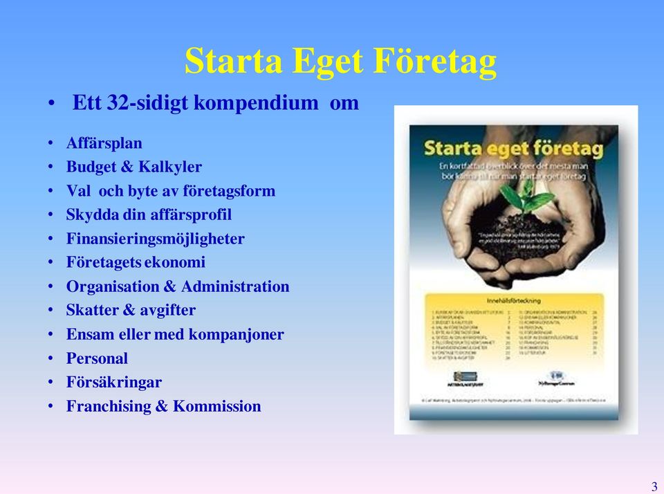 Finansieringsmöjligheter Företagets ekonomi Organisation & Administration