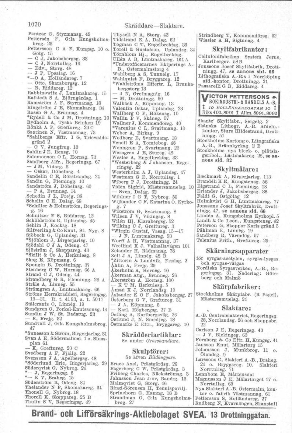 Bosen G A, Brunnsg. 4 'Rydell l< Co J M, Drottningg.l0 Rydholm A, Tyska Brinken 19 Rönkä A P, Greftureg. 20 C Saarinen N, Västmannag. 73 'Sahlbergs Ettr. I G, Triewaldsgränd 2 - G V, Jungfrug.