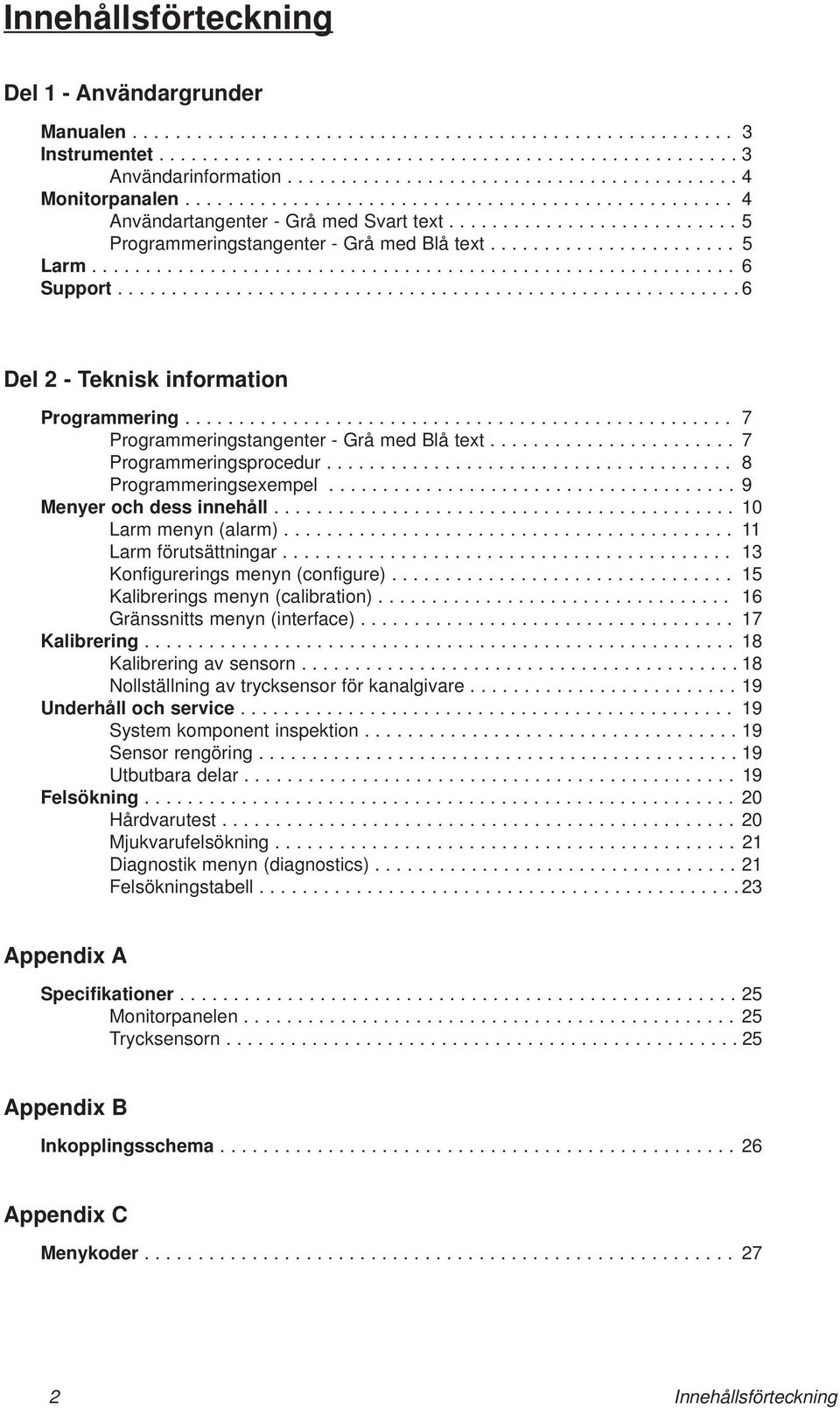 ...................... 5 Larm............................................................ 6 Support.......................................................... 6 Del 2 - Teknisk information Programmering.
