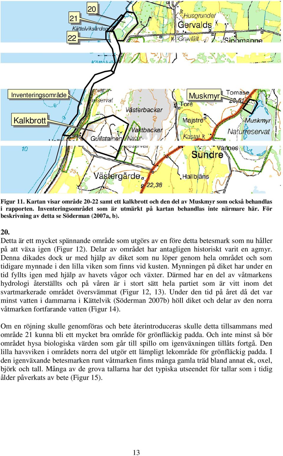 Detta är ett mycket spännande område som utgörs av en före detta betesmark som nu håller på att växa igen (Figur 12). Delar av området har antagligen historiskt varit en agmyr.