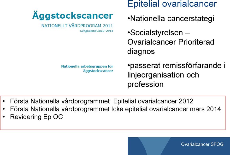 Första Nationella vårdprogrammet Epitelial ovarialcancer 2012 Första Nationella