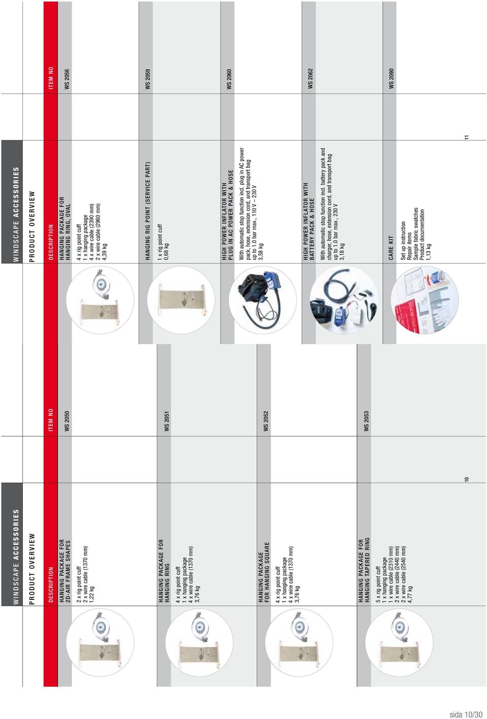 1 x hanging package 4 x wire cable (1370 mm) 3,76 kg HANGING PACKAGE FOR HANGING TAPERED RING WS 2053 5 x rig point cuff 1 x hanging package 1 x wire cable (2310 mm) 2 x wire cable (2440 mm) 2 x wire