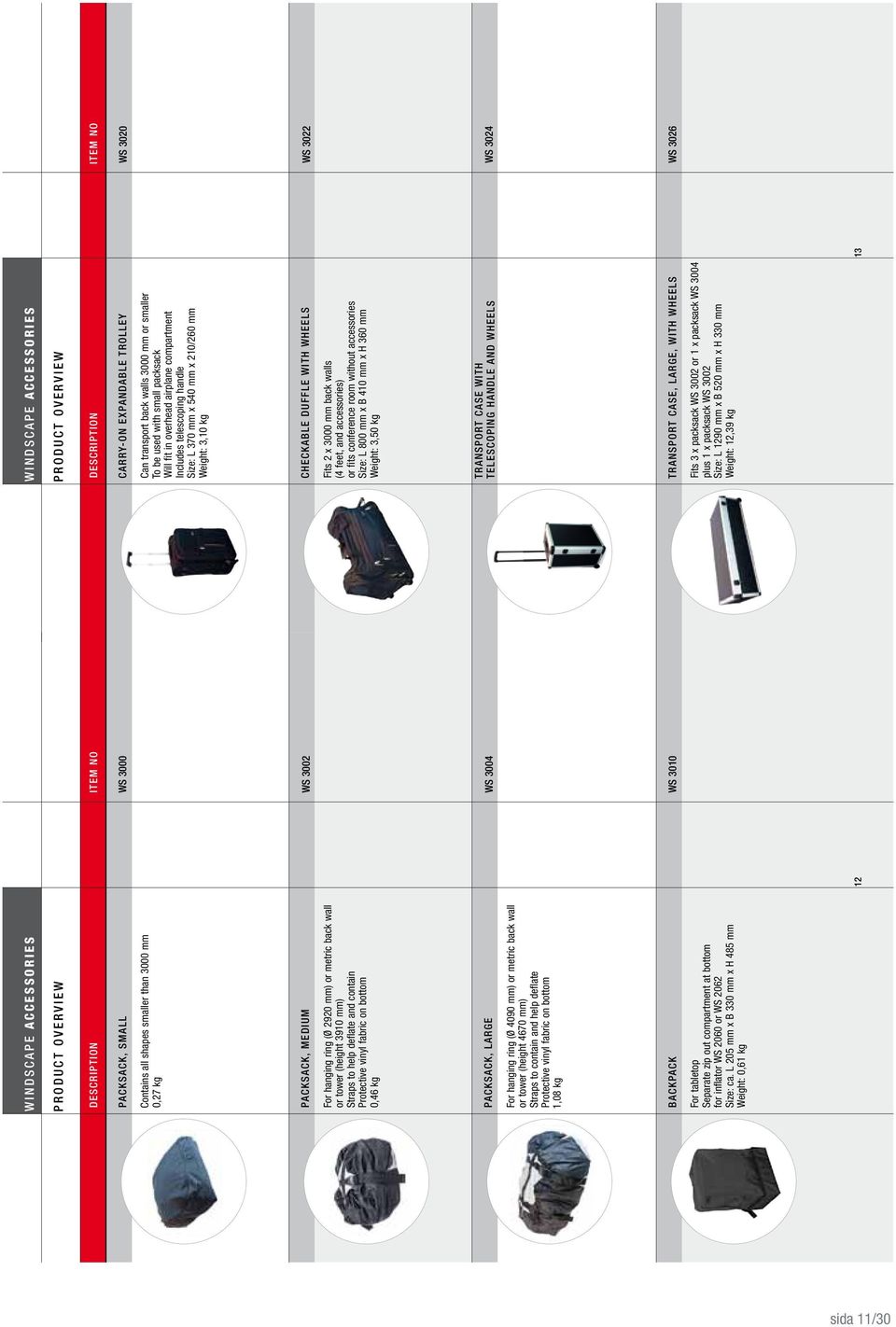 help deflate Protective vinyl fabric on bottom 1,08 kg BACKPACK For tabletop Separate zip out compartment at bottom for inflator WS 2060 or WS 2062 Size: ca.