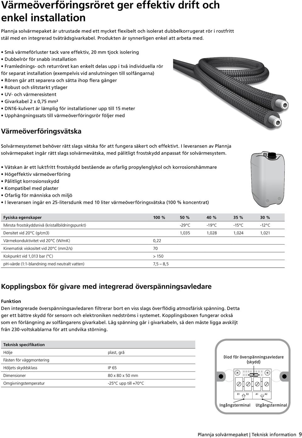 Små värmeförluster tack vare effektiv, 20 mm tjock isolering Dubbelrör för snabb installation Framlednings- och returröret kan enkelt delas upp i två individuella rör för separat installation