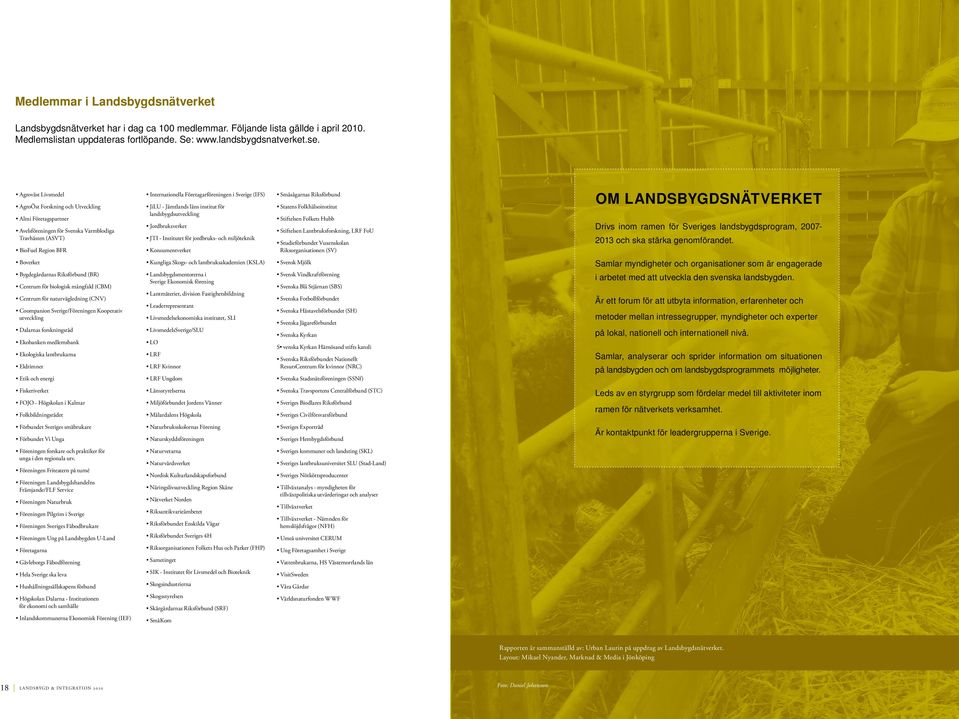 Folkhälsoinstitut Almi Företagspartner Avelsföreningen för Svenska Varmblodiga Travhästen (ASVT) Jordbruksverket JTI - Institutet för jordbruks- och miljöteknik OM LANDSBYGDSNÄTVERKET Stiftelsen