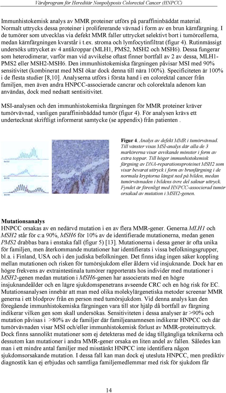 Rutinmässigt undersöks uttrycket av 4 antikroppar (MLH1, PMS2, MSH2 och MSH6).