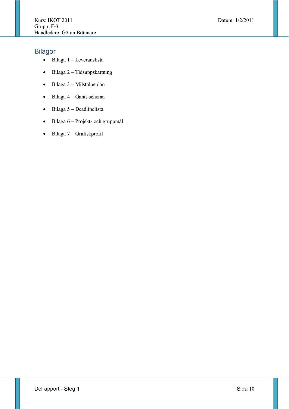 Gantt-schema Bilaga 5 Deadlinelista Bilaga 6