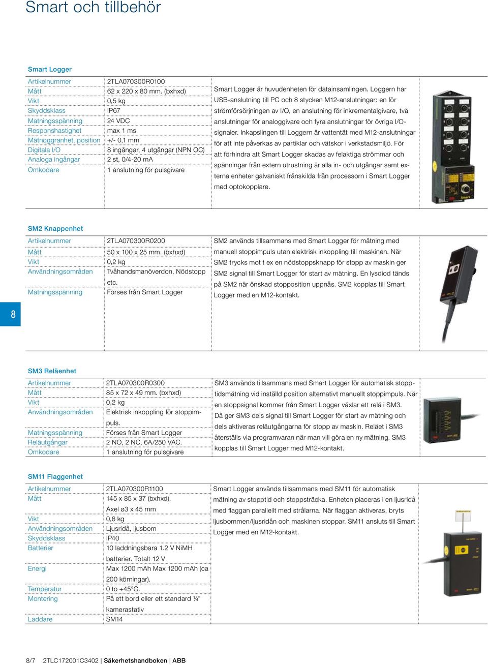 Loggern har USB-anslutning till PC och stycken M12-anslutningar: en för strömförsörjningen av I/O, en anslutning för inkrementalgivare, två anslutningar för analoggivare och fyra anslutningar för