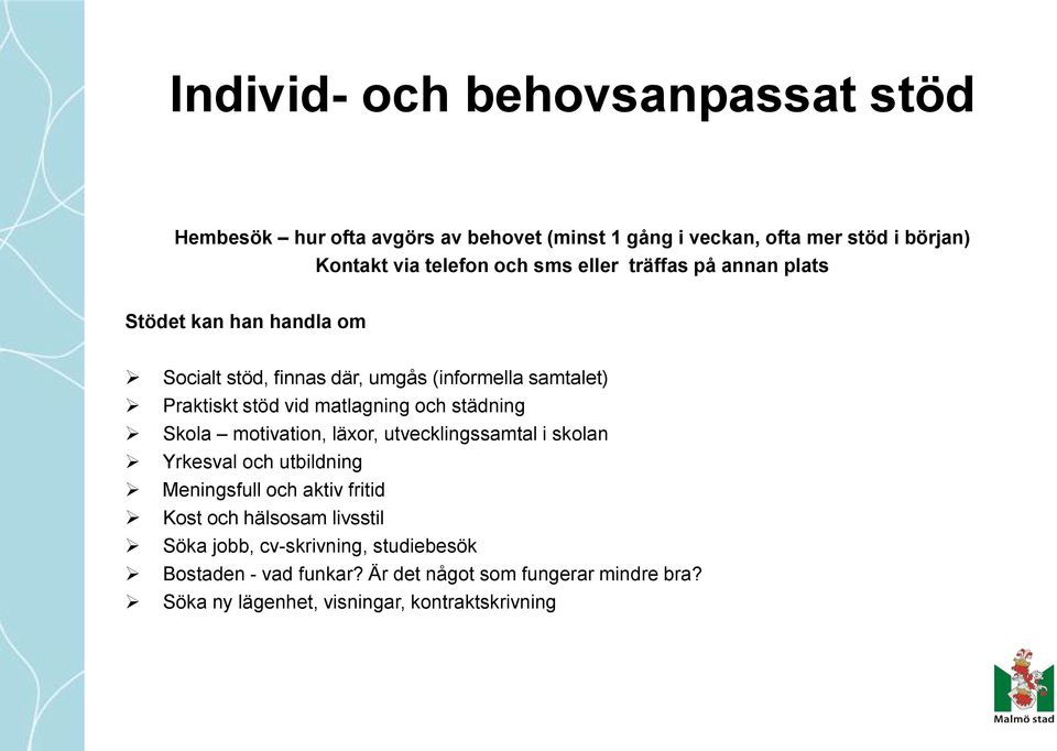 och städning Skola motivation, läxor, utvecklingssamtal i skolan Yrkesval och utbildning Meningsfull och aktiv fritid Kost och hälsosam