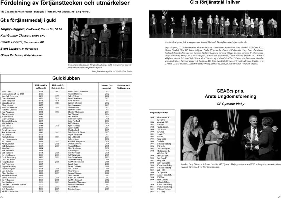 Guldklubben GI:s högsta utmärkelse, förtjänstmedaljen i guld, togs emot av fem välförtjänta idrottsledare på idrottsgalan.