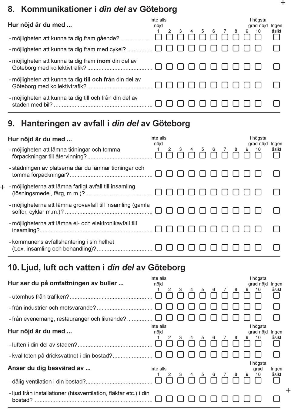 ... - möjligheten att kunna ta dig till och från din del av staden med bil?... 9. Hanteringen av avfall i din del av Göteborg Hur är du med.