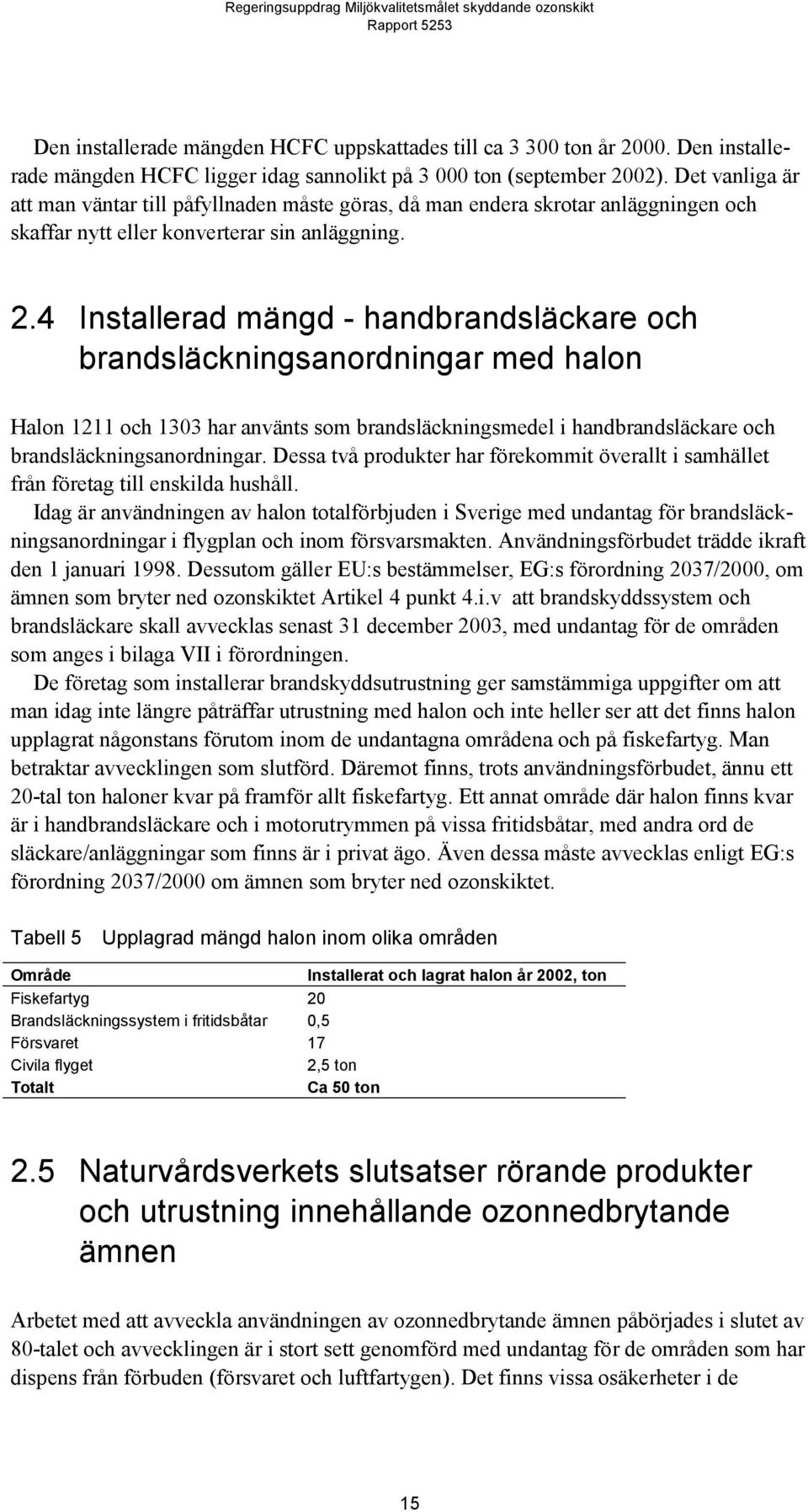 4 Installerad mängd - handbrandsläckare och brandsläckningsanordningar med halon Halon 1211 och 1303 har använts som brandsläckningsmedel i handbrandsläckare och brandsläckningsanordningar.
