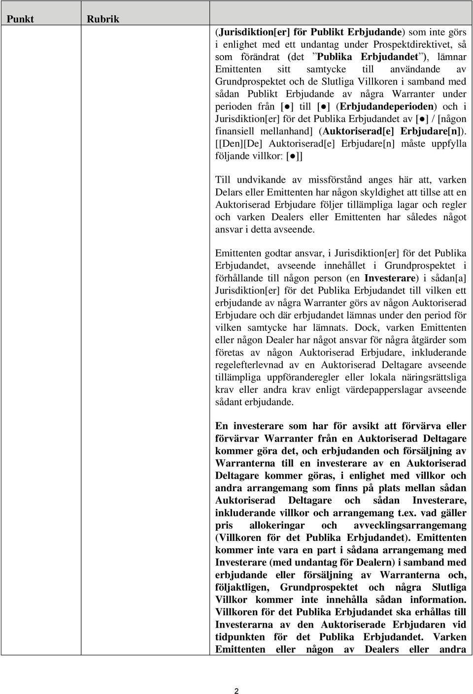 Publika Erbjudandet av [ ] / [någon finansiell mellanhand] (Auktoriserad[e] Erbjudare[n]).