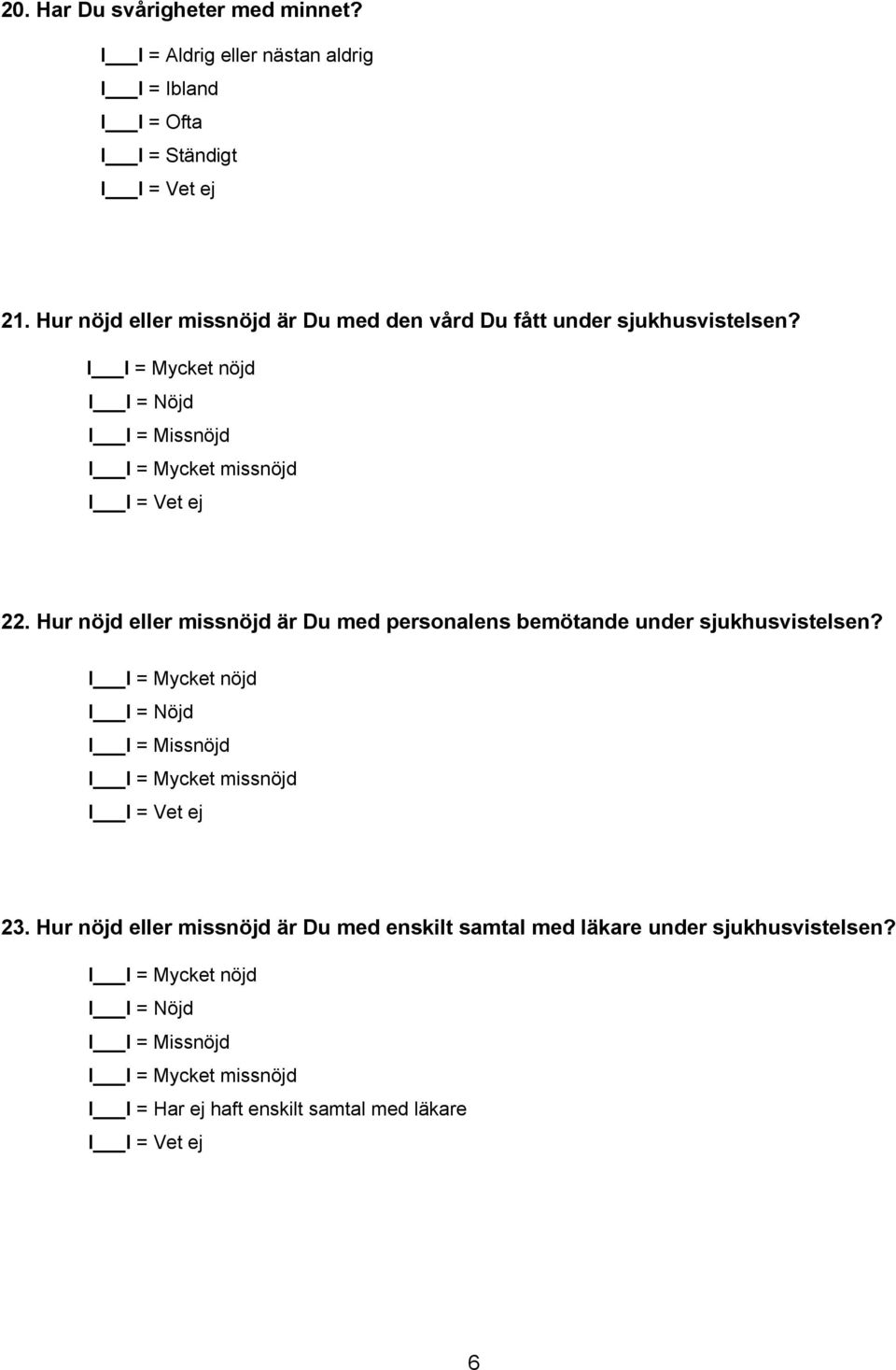 Hur nöjd eller missnöjd är Du med den vård Du fått under sjukhusvistelsen? 22.