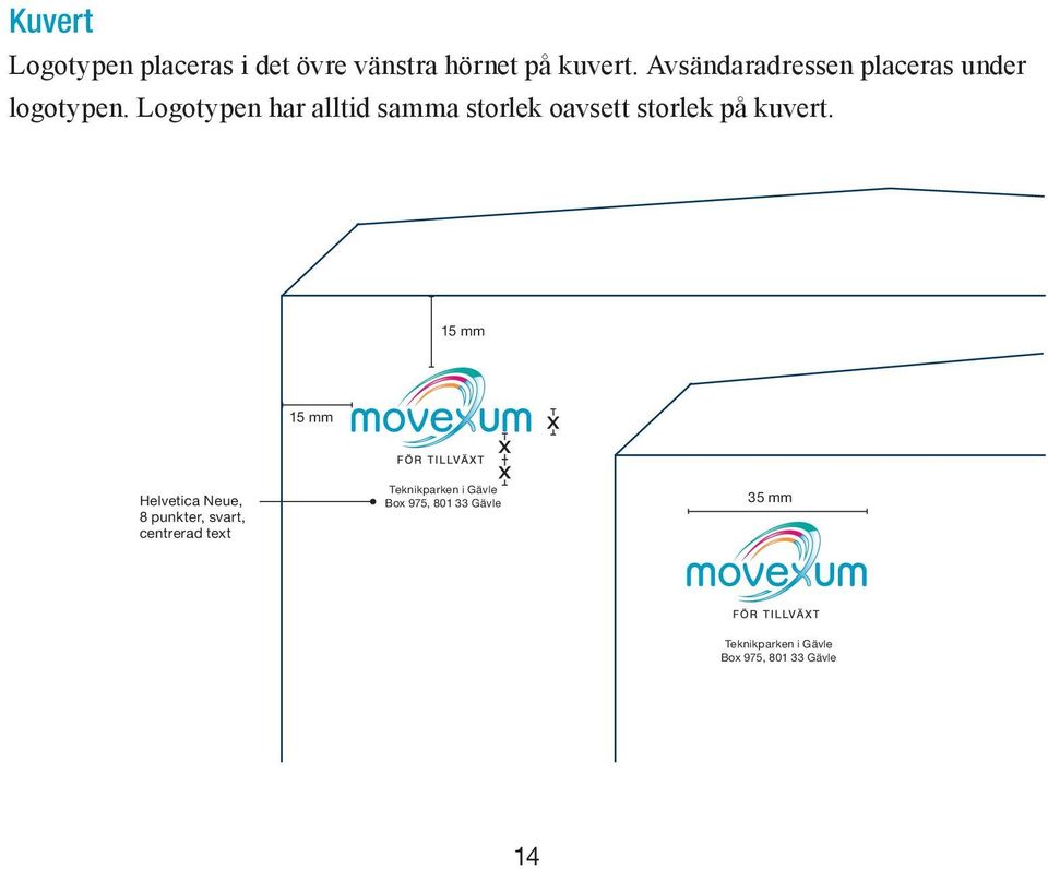 Logotypen har alltid samma storlek oavsett storlek på kuvert.