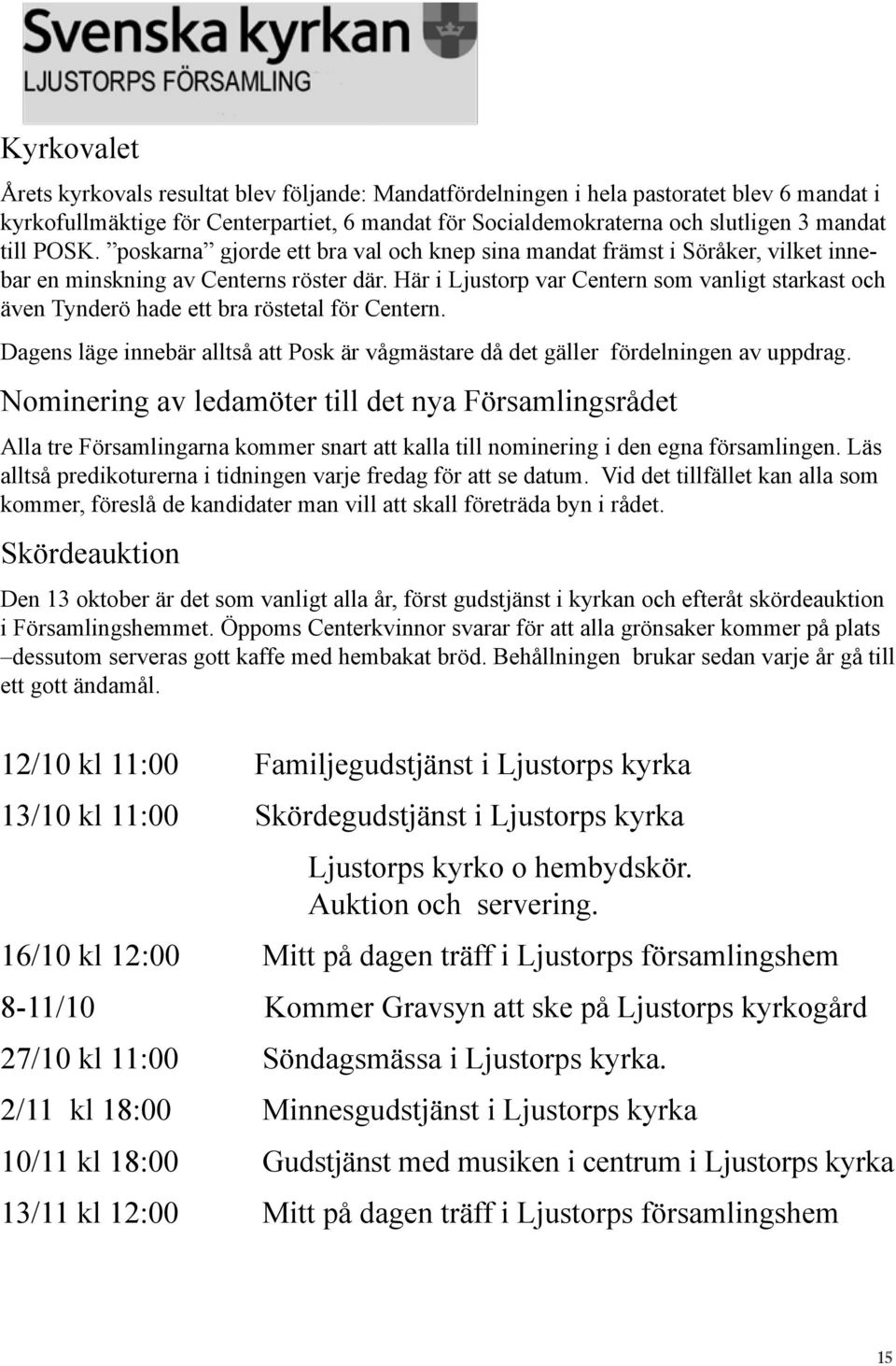 Här i Ljustorp var Centern som vanligt starkast och även Tynderö hade ett bra röstetal för Centern. Dagens läge innebär alltså att Posk är vågmästare då det gäller fördelningen av uppdrag.