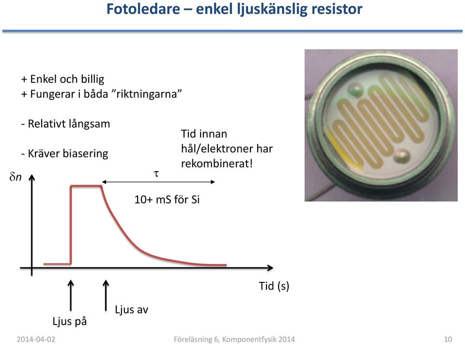 biasering t 10+ ms för Si Tid innan hål/elektroner har