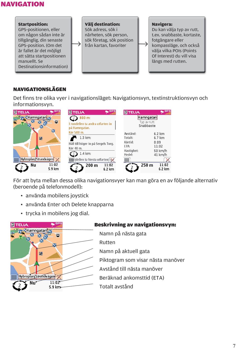 snabbaste, kortaste, fotgängare eller kompassläge, och också välja vilka POIs (Points Of Interest) du vill visa längs med rutten.