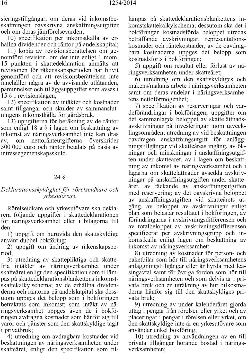 15 punkten i skattedeklaration anmälts att revisionen för räkenskapsperioden har blivit genomförd och att revisionsberättelsen inte innehåller några av de avvisande utlåtanden, påminnelser och