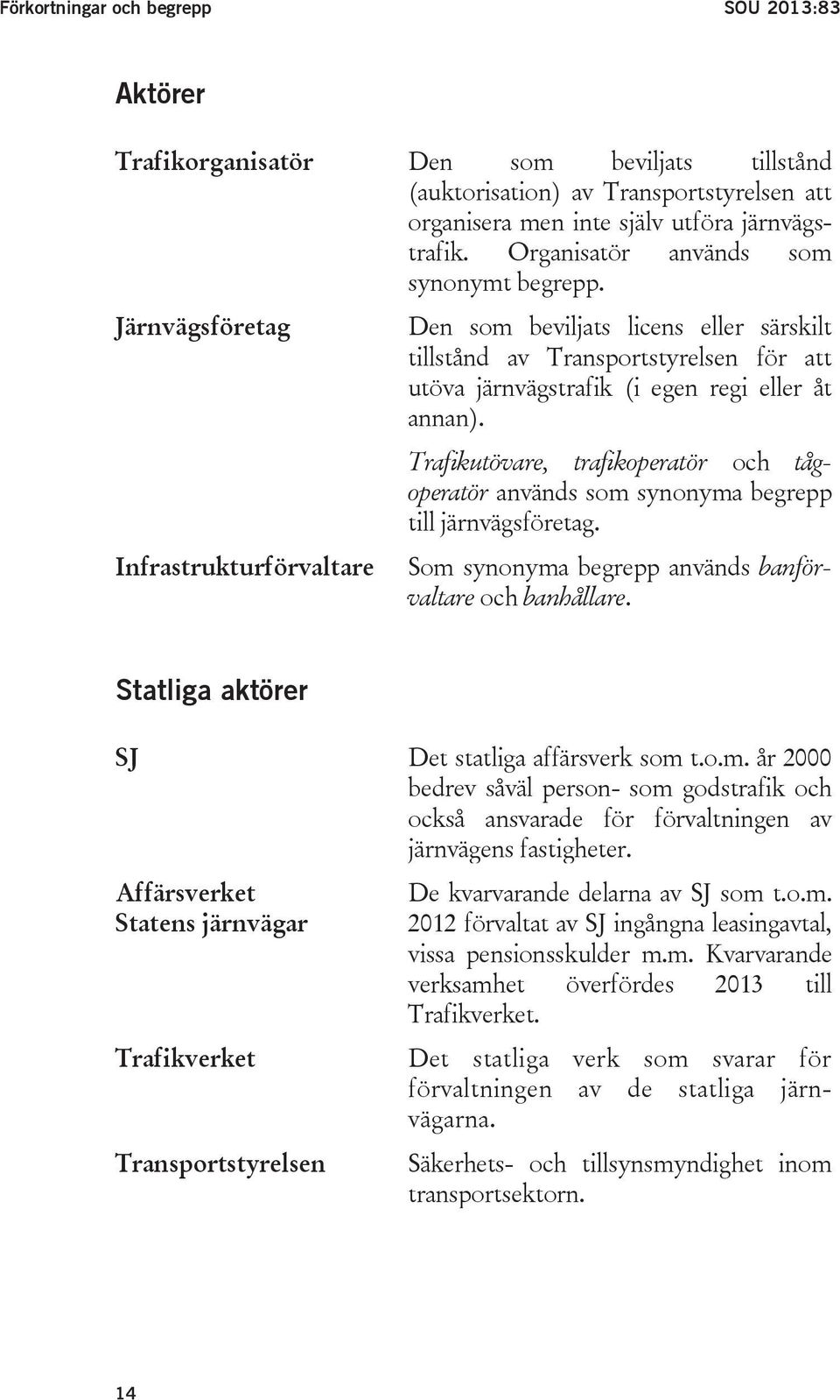 Järnvägsföretag Infrastrukturförvaltare Den som beviljats licens eller särskilt tillstånd av Transportstyrelsen för att utöva järnvägstrafik (i egen regi eller åt annan).