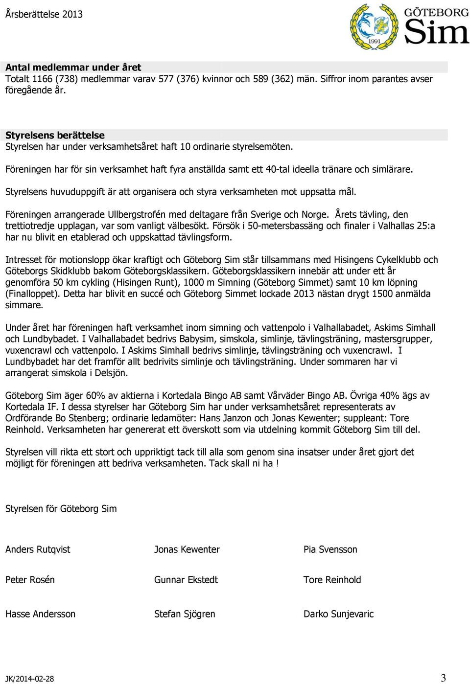 Styrelsens huvuduppgift är att organisera och styra verksamheten mot uppsatta mål. Föreningen arrangerade Ullbergstrofén med deltagare från Sverige och Norge.