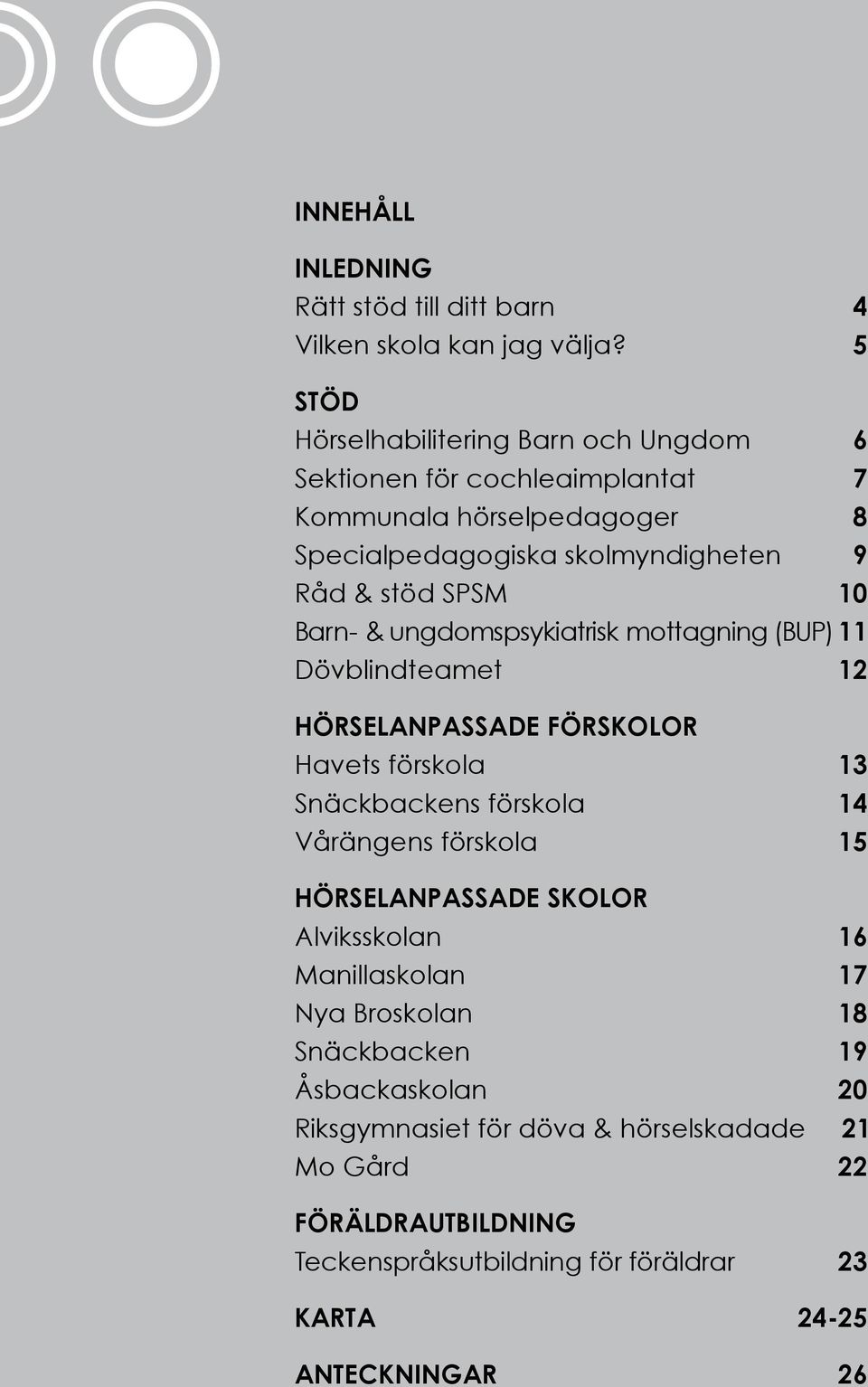 10 Barn- & ungdomspsykiatrisk mottagning (BUP) 11 Dövblindteamet 12 Hörselanpassade förskolor Havets förskola 13 Snäckbackens förskola 14 Vårängens förskola 15