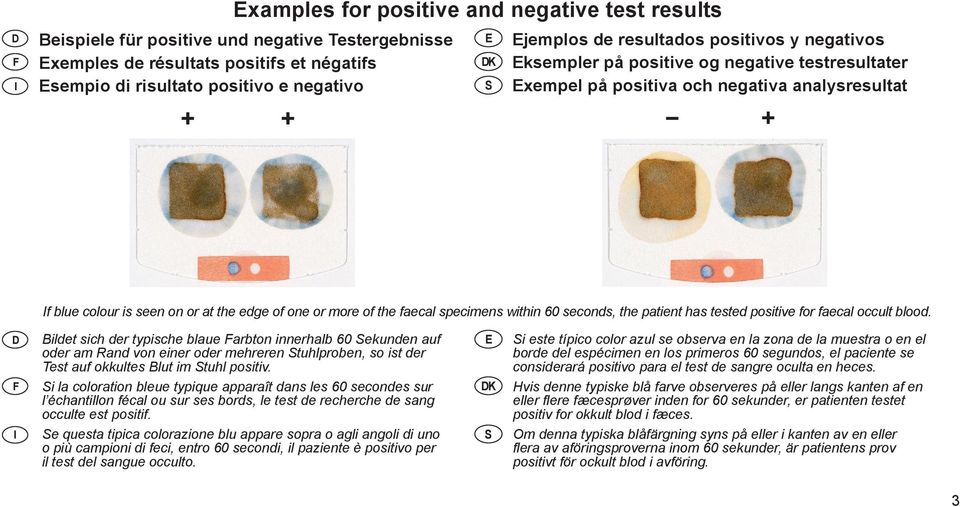 of the faecal specimens within 60 seconds, the patient has tested positive for faecal occult blood.