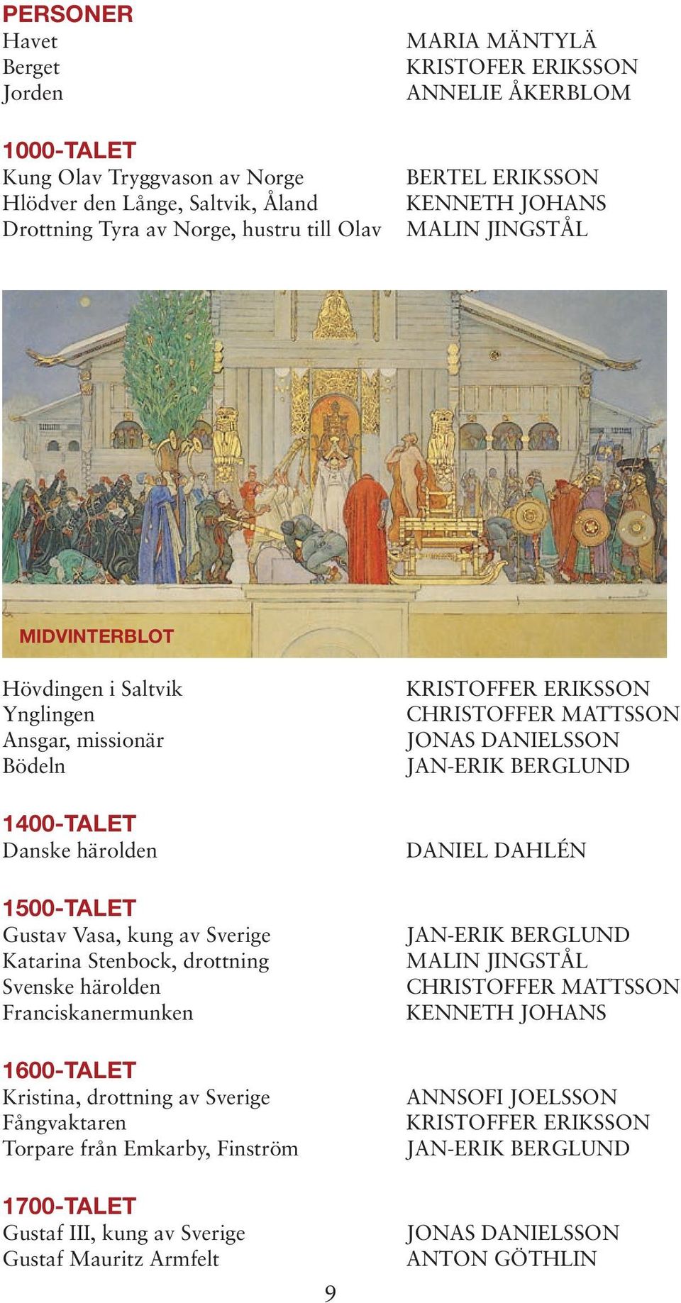 Stenbock, drottning Svenske härolden Franciskanermunken 1600-TALET Kristina, drottning av Sverige Fångvaktaren Torpare från Emkarby, Finström 1700-TALET Gustaf III, kung av Sverige Gustaf Mauritz