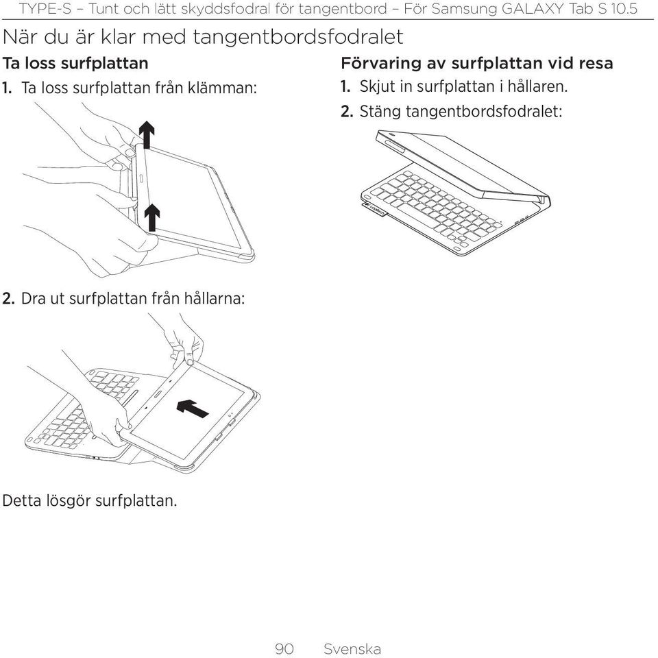 1. Skjut in surfplattan i hållaren. 2.