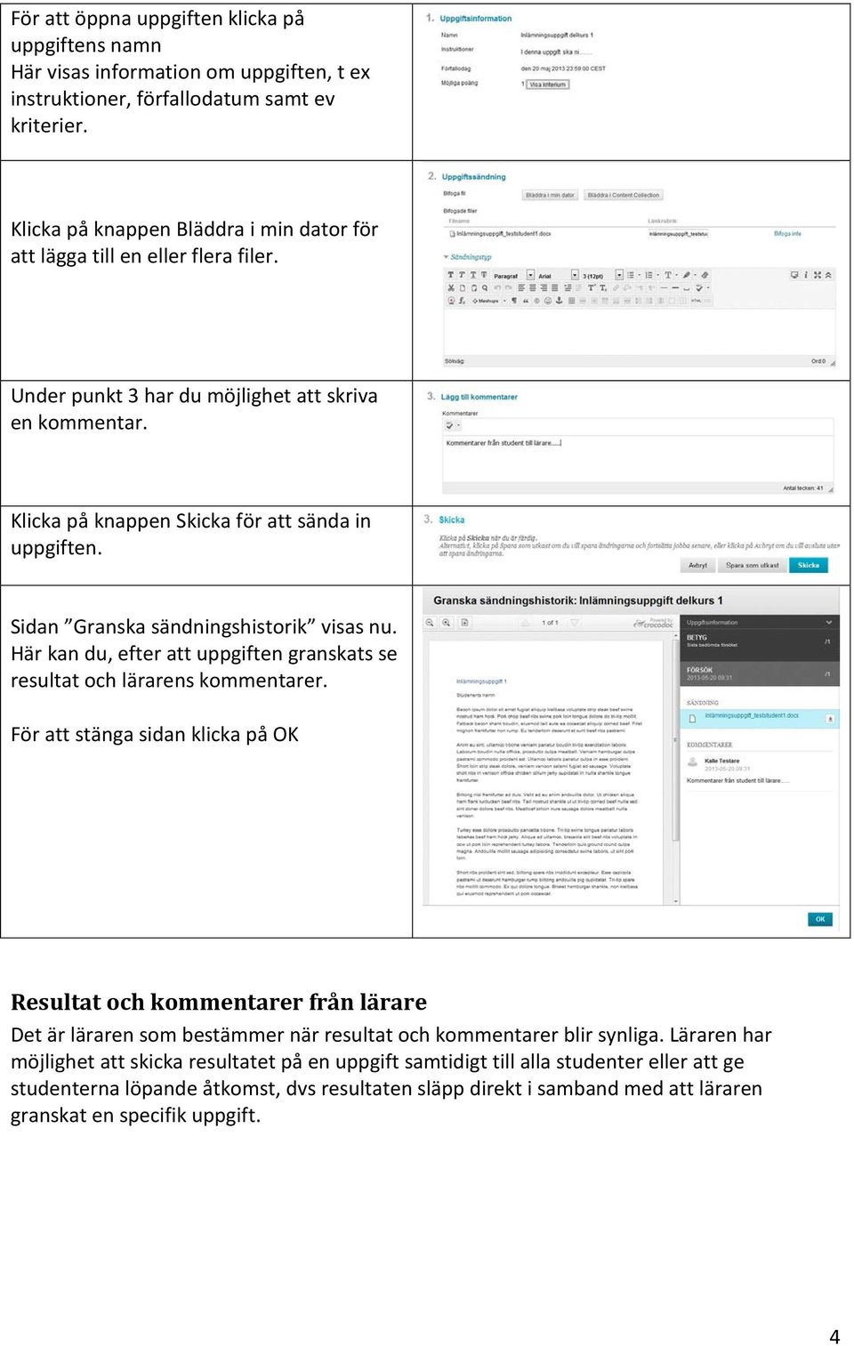 Sidan Granska sändningshistorik visas nu. Här kan du, efter att uppgiften granskats se resultat och lärarens kommentarer.