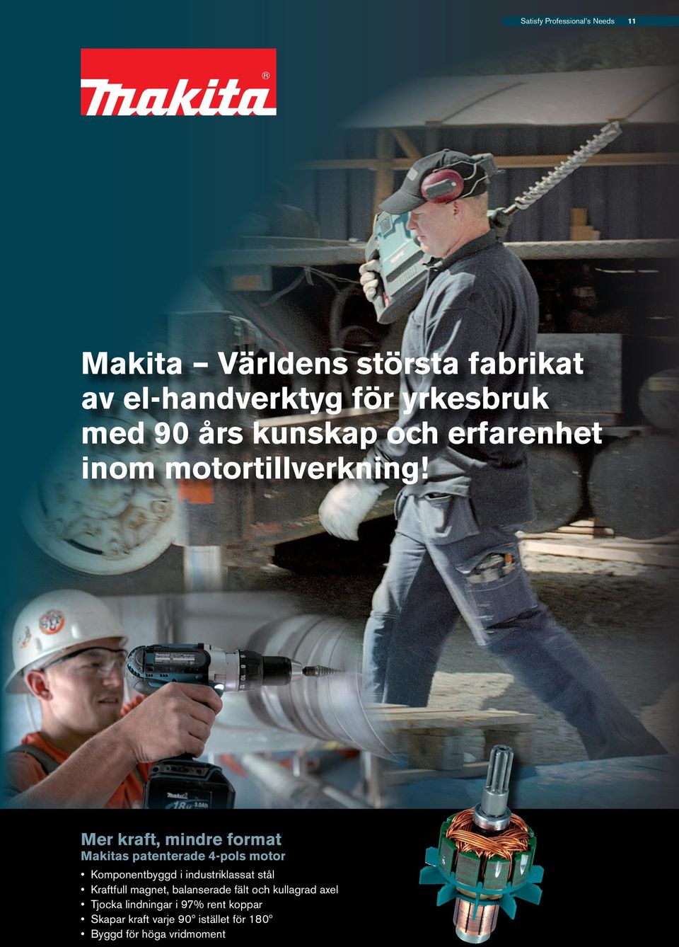 Mer kraft, mindre format Makitas patenterade 4-pols motor Komponentbyggd i industriklassat stål
