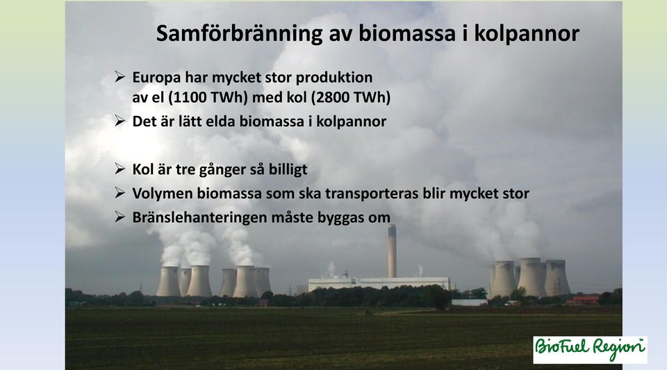 biomassa i kolpannor Kol är tre gånger så billigt Volymen biomassa