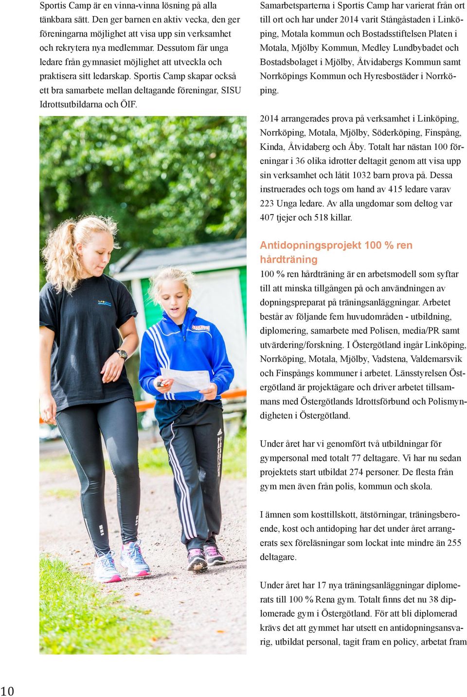 Samarbetsparterna i Sportis Camp har varierat från ort till ort och har under 2014 varit Stångåstaden i Linköping, Motala kommun och Bostadsstiftelsen Platen i Motala, Mjölby Kommun, Medley