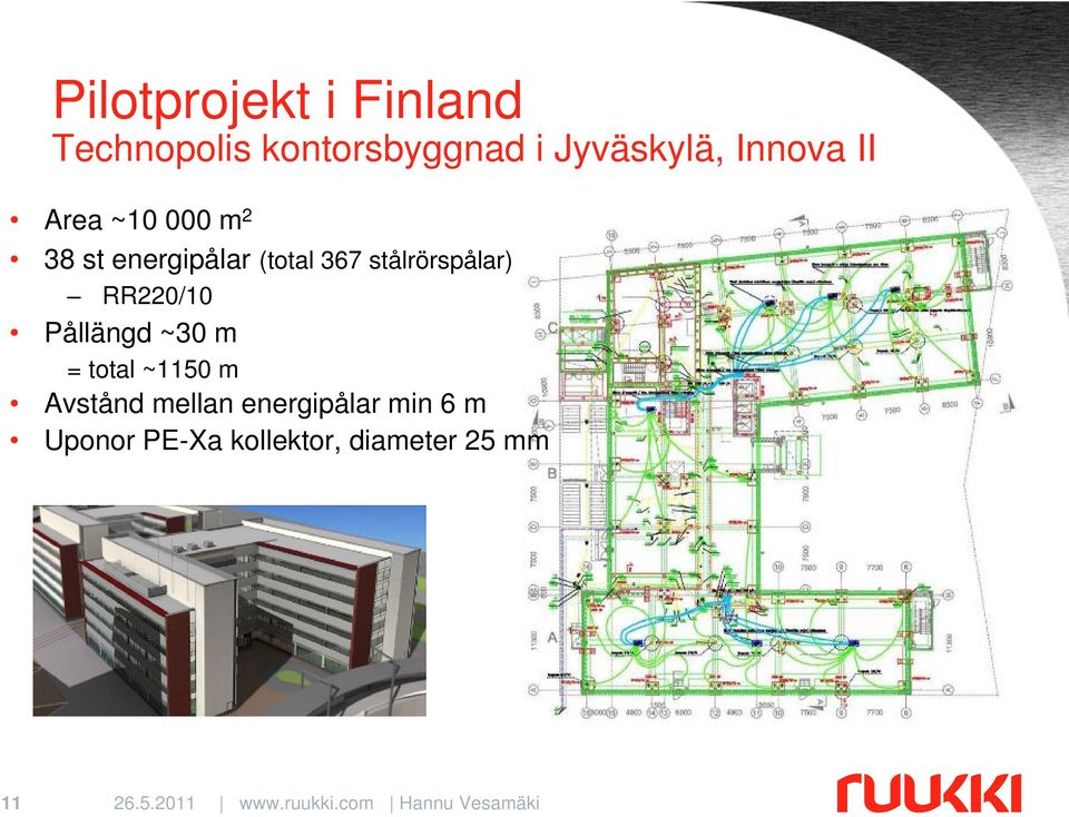 stålrörspålar) RR220/10 Pållängd ~30 m = total ~1150 m Avstånd