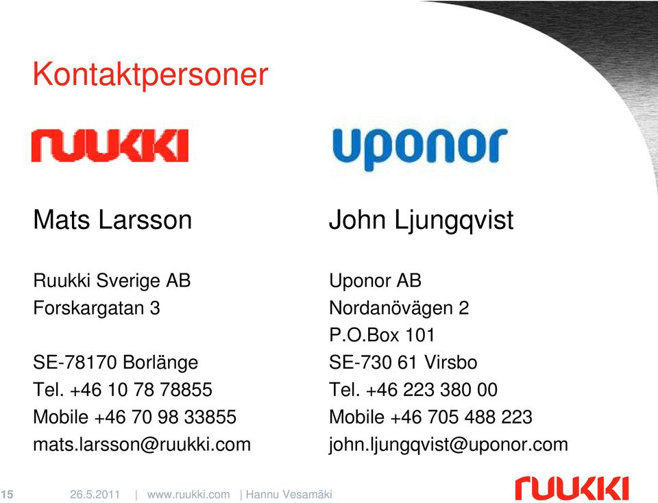 +46 10 78 78855 Mobile +46 70 98 33855 mats.larsson@ruukki.